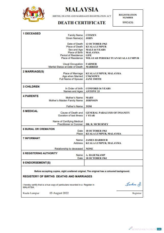 Download Malaysia death certificate template in Word and PDF format Photoshop template